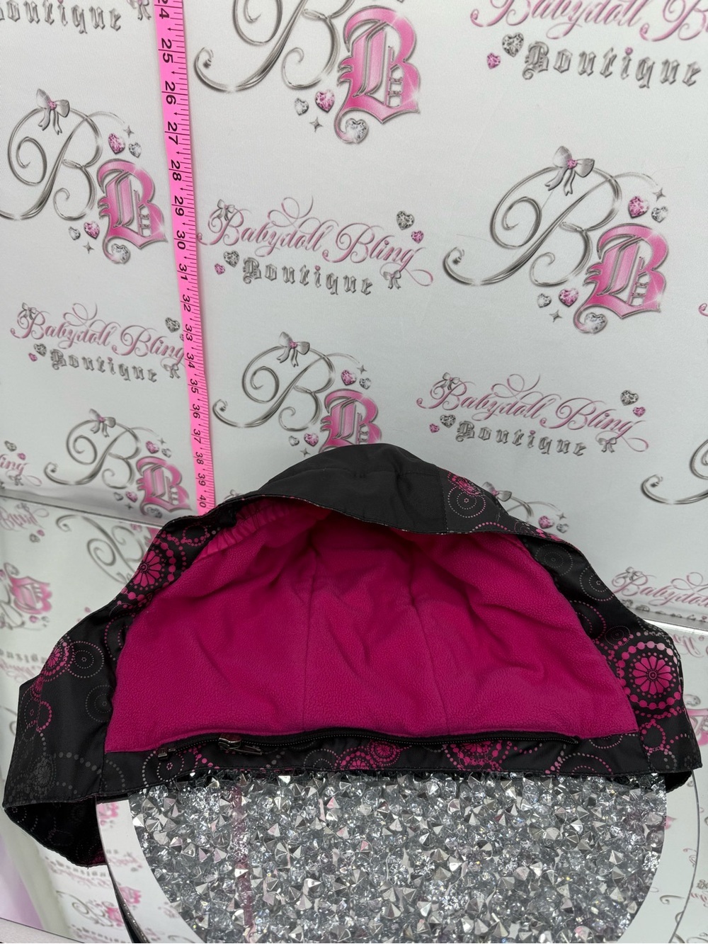 Hood for coat Black & Pink Hooded Jacket with Floral Accent